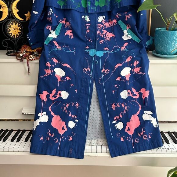 Vintage London Towne Navy Painted Trench with Pink and Green Accents 10M - Picture 6 of 15